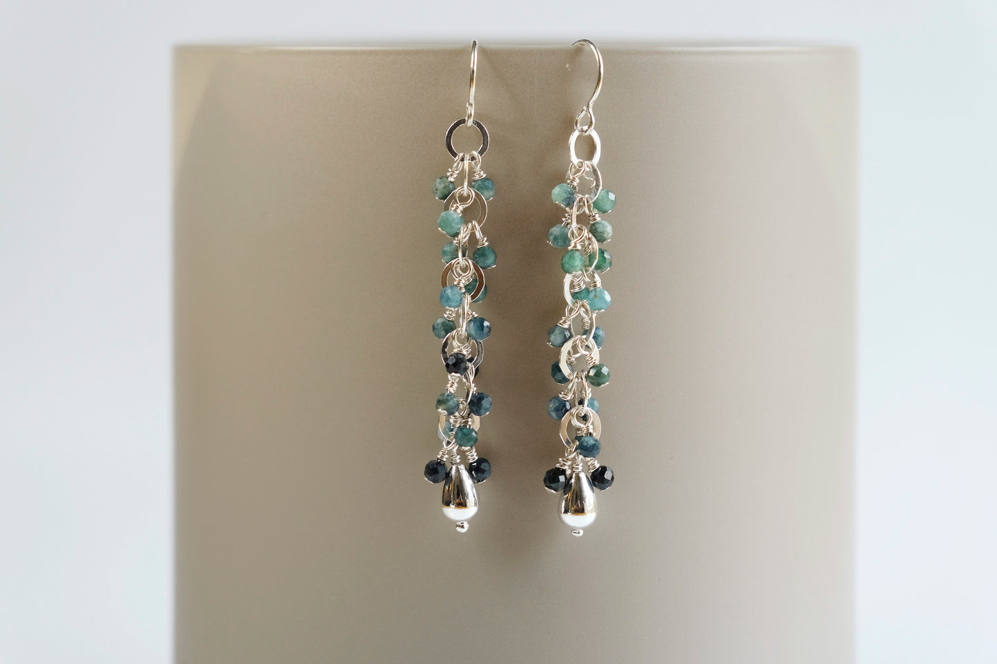 Earrings, Paraiba Blue Tourmaline Waterfall Dangle Earrings