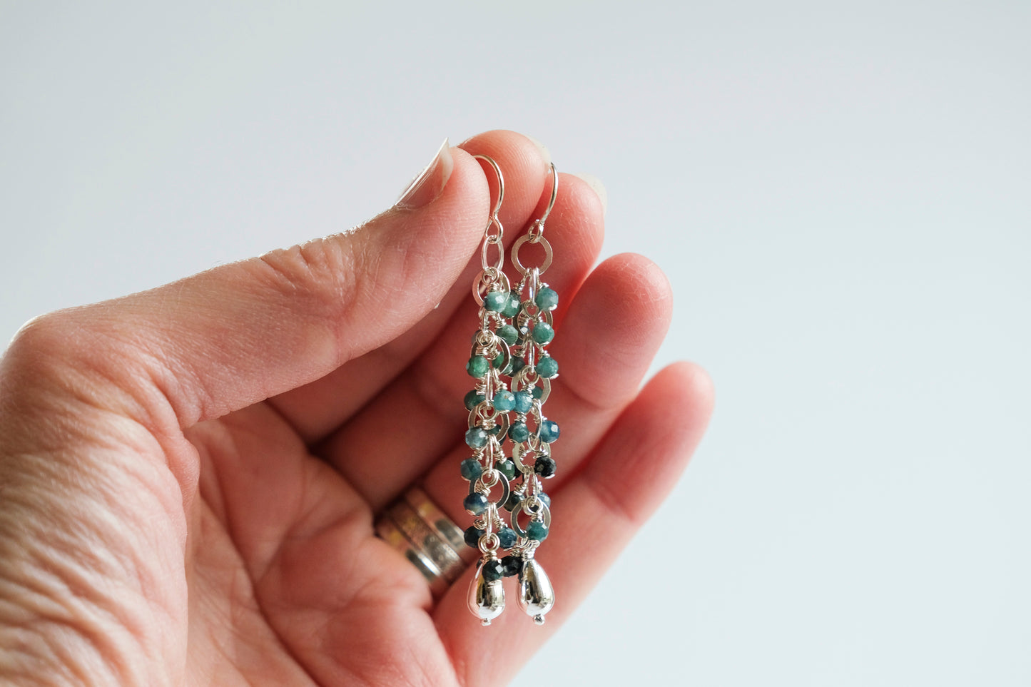Earrings, Paraiba Blue Tourmaline Waterfall Dangle Earrings