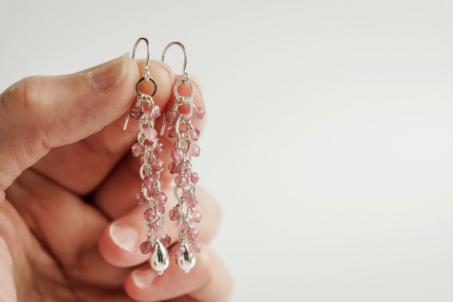 Earrings, Pink Tourmaline Waterfall Dangle Earrings