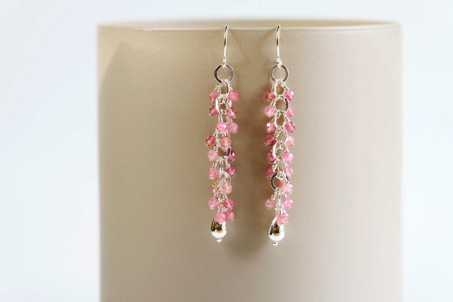 Earrings, Pink Tourmaline Waterfall Dangle Earrings