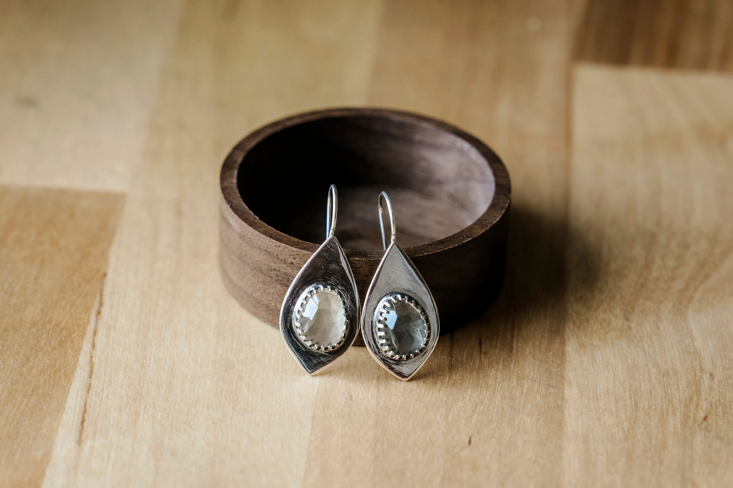 Earrings, Prehnite Drop Earrings in Silver