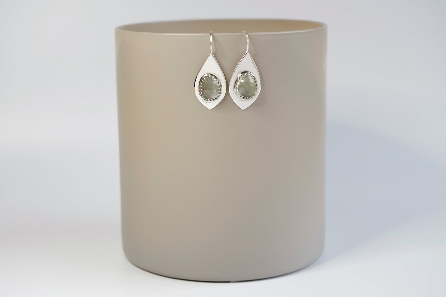 Earrings, Prehnite Drop Earrings in Silver