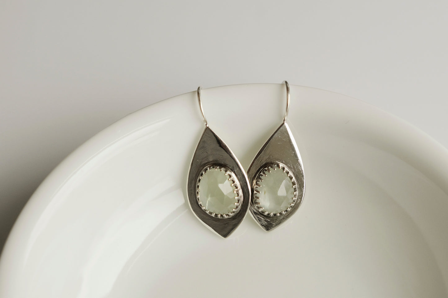 Earrings, Prehnite Drop Earrings in Silver