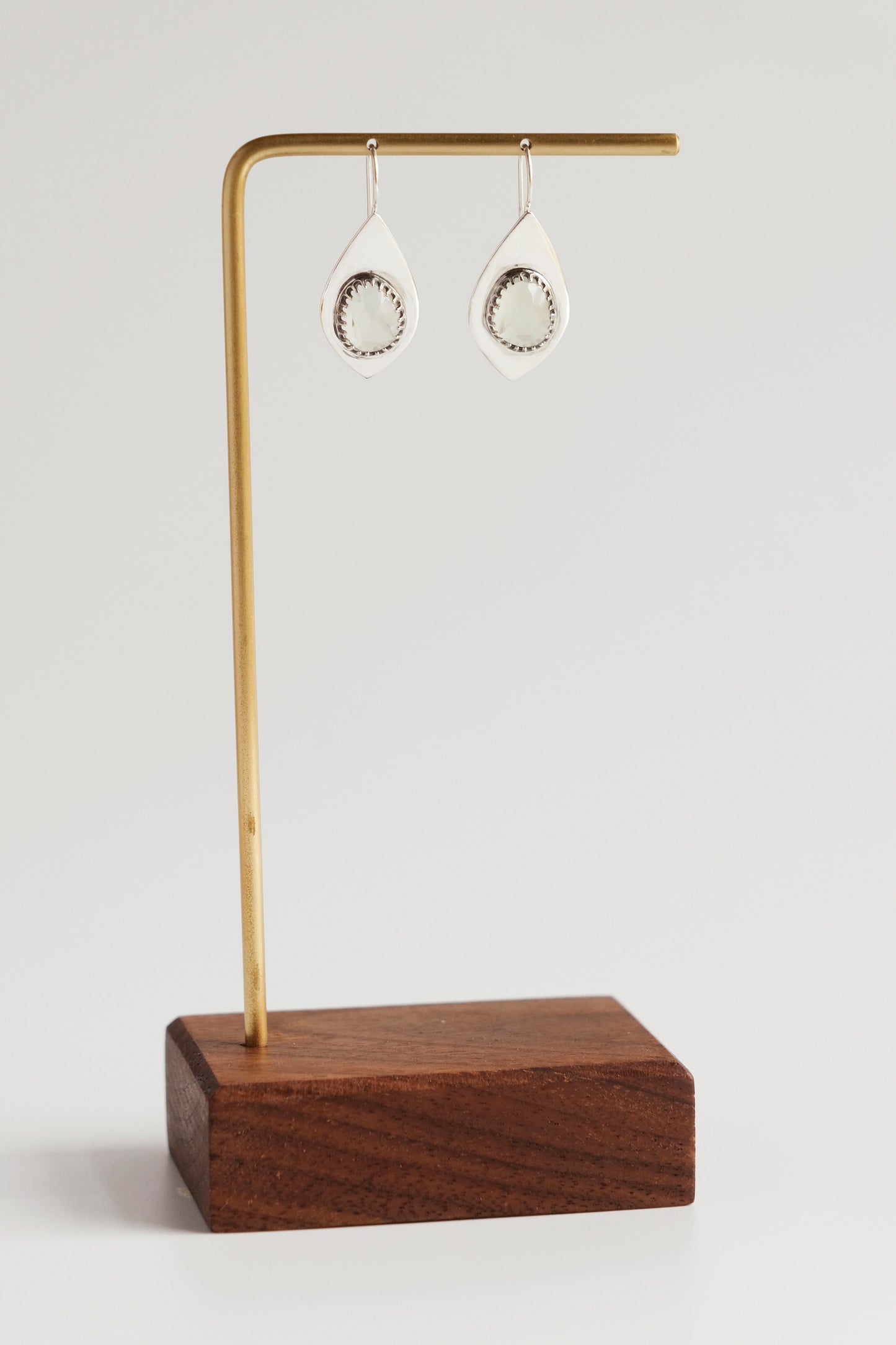Earrings, Prehnite Drop Earrings in Silver