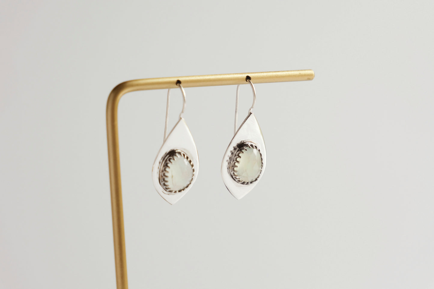 Earrings, Prehnite Drop Earrings in Silver
