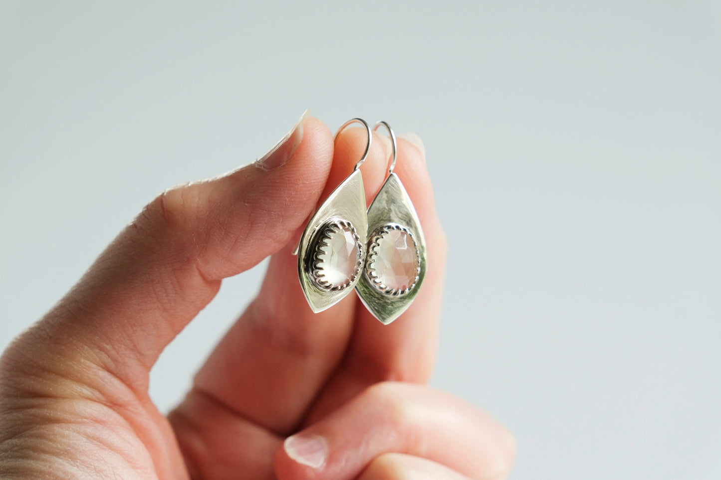 Earrings, Prehnite Drop Earrings in Silver