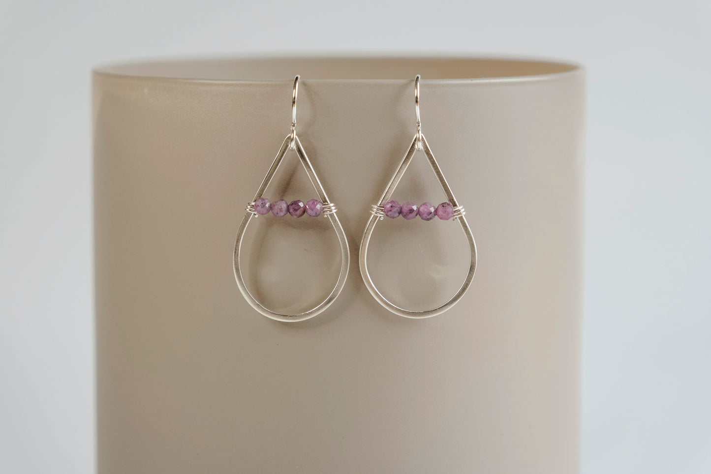 Earrings, Purple Ruby Wrapped Teardrop Earrings