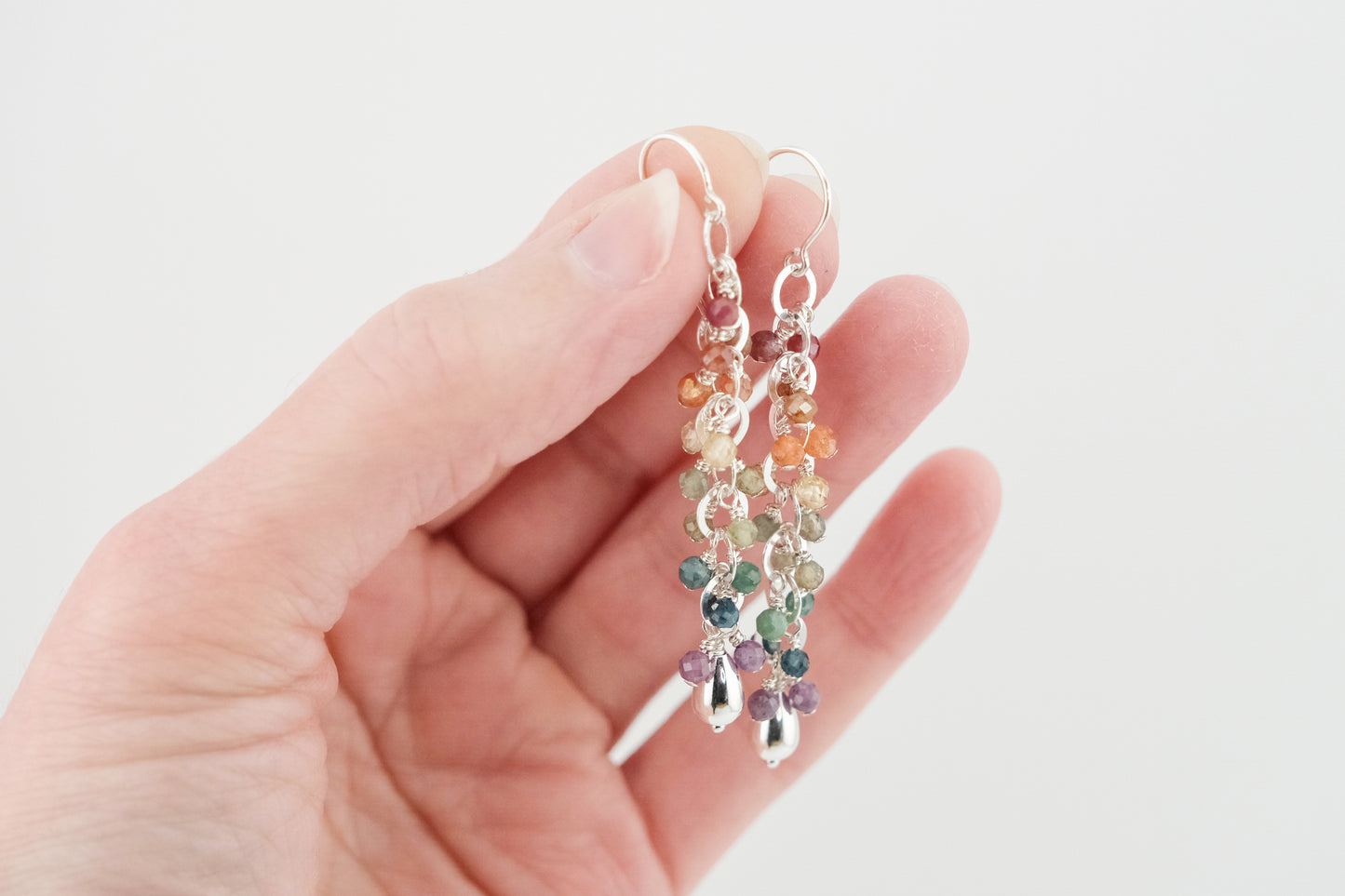 Earrings, Rainbow Gemstone Waterfall Dangle Earrings