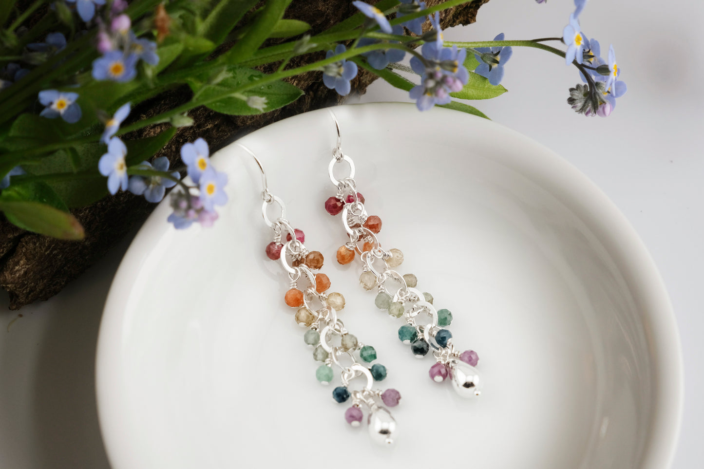 Earrings, Rainbow Gemstone Waterfall Dangle Earrings