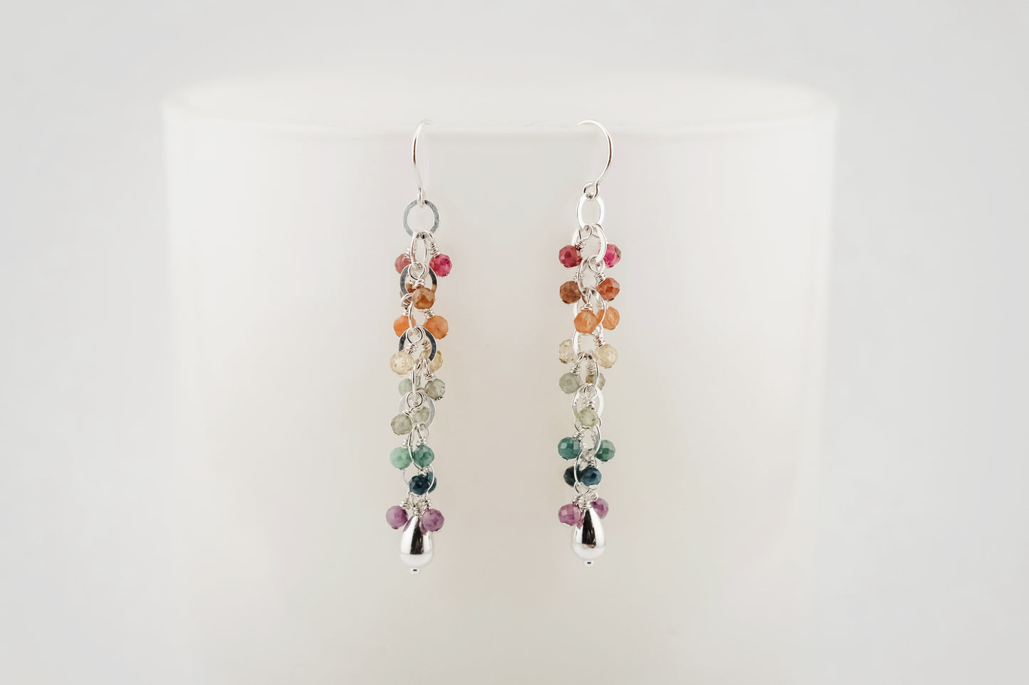 Earrings, Rainbow Gemstone Waterfall Dangle Earrings