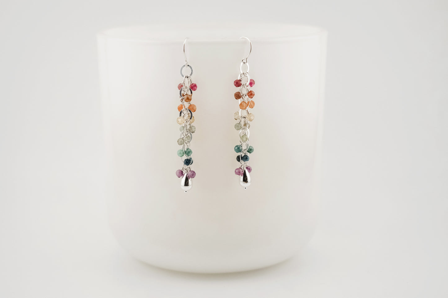 Earrings, Rainbow Gemstone Waterfall Dangle Earrings
