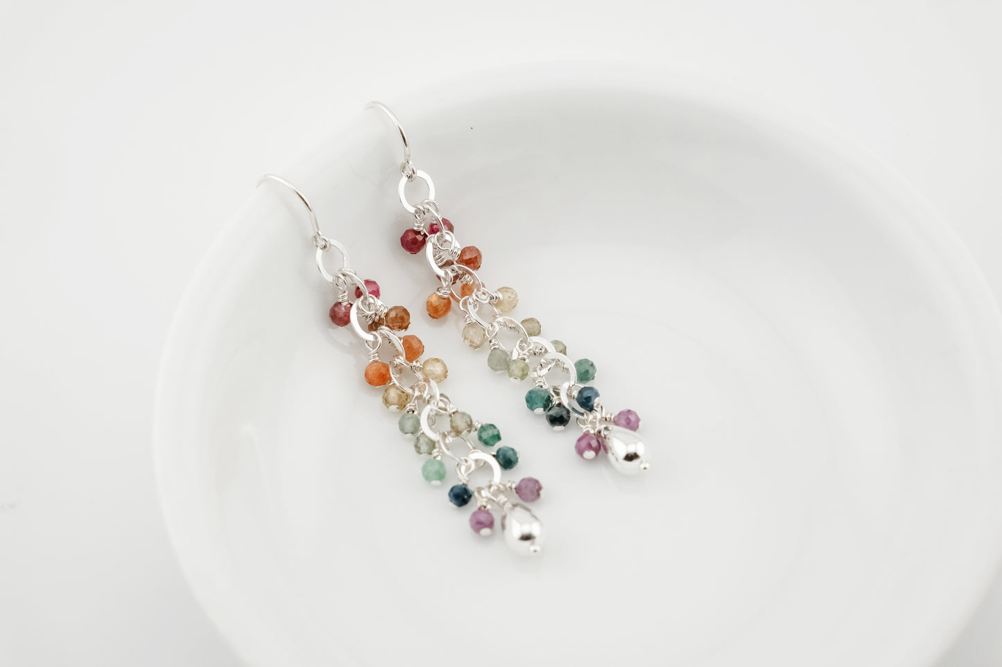 Earrings, Rainbow Gemstone Waterfall Dangle Earrings