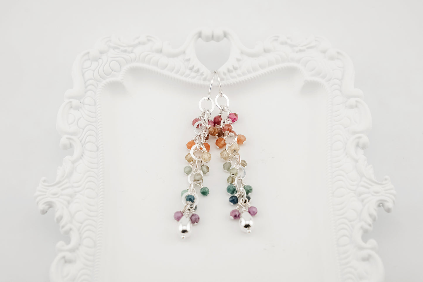 Earrings, Rainbow Gemstone Waterfall Dangle Earrings