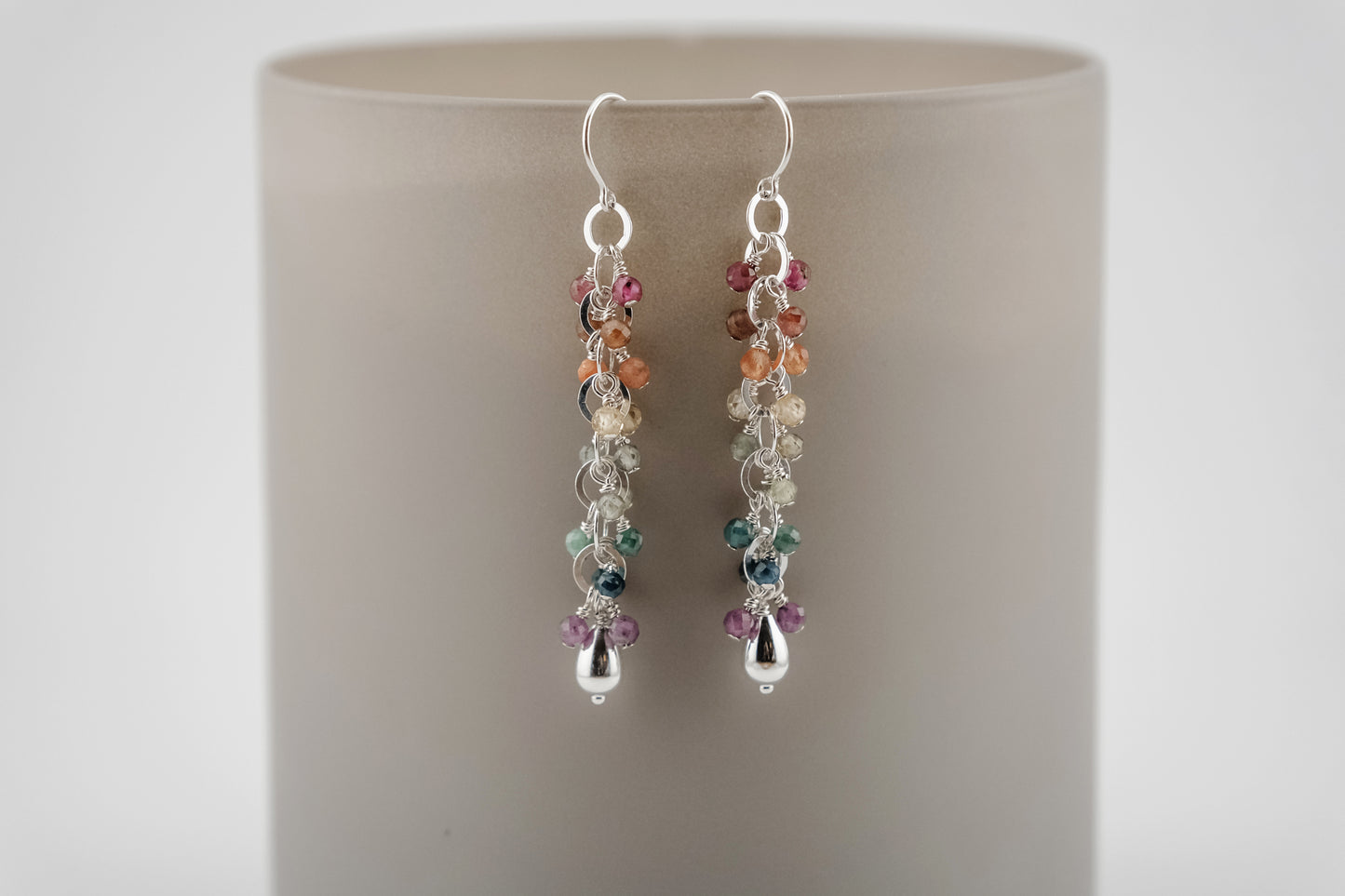 Earrings, Rainbow Gemstone Waterfall Dangle Earrings