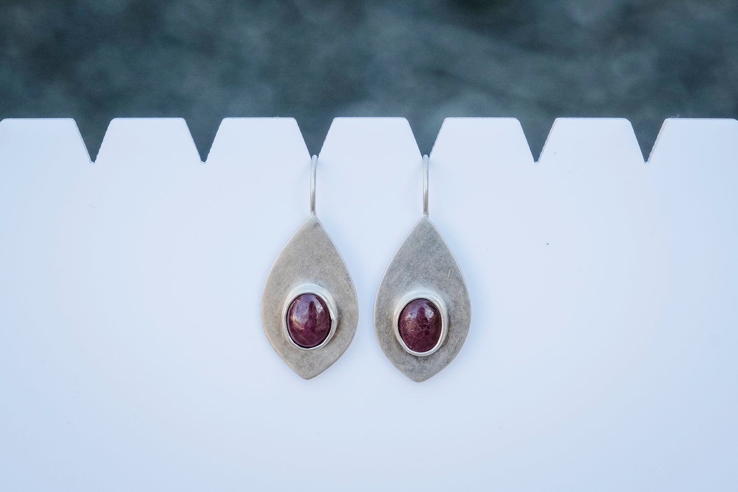 Earrings, Ruby Drop Earrings in Silver