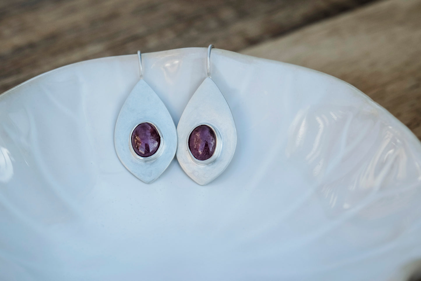 Earrings, Ruby Drop Earrings in Silver
