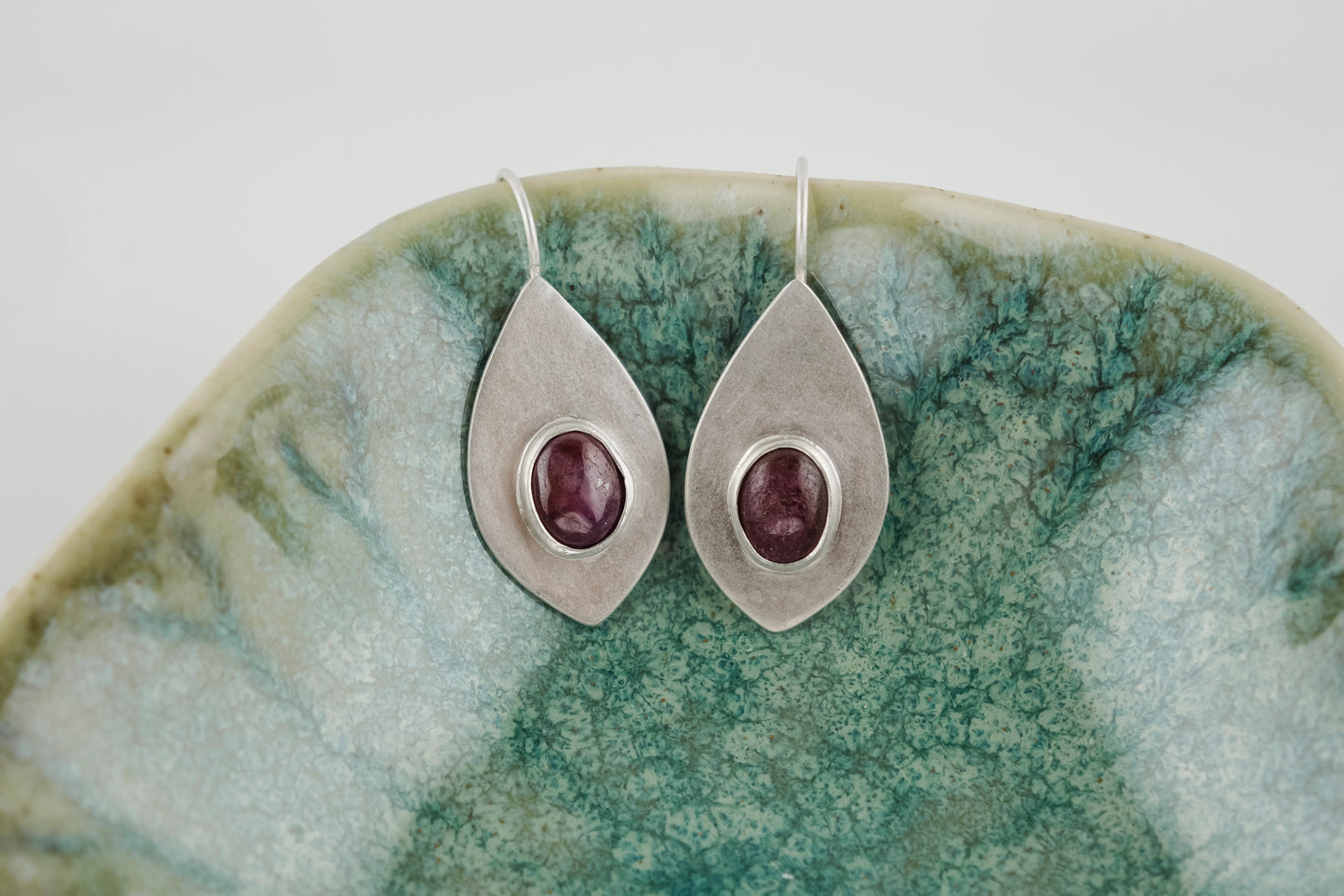 Earrings, Ruby Drop Earrings in Silver