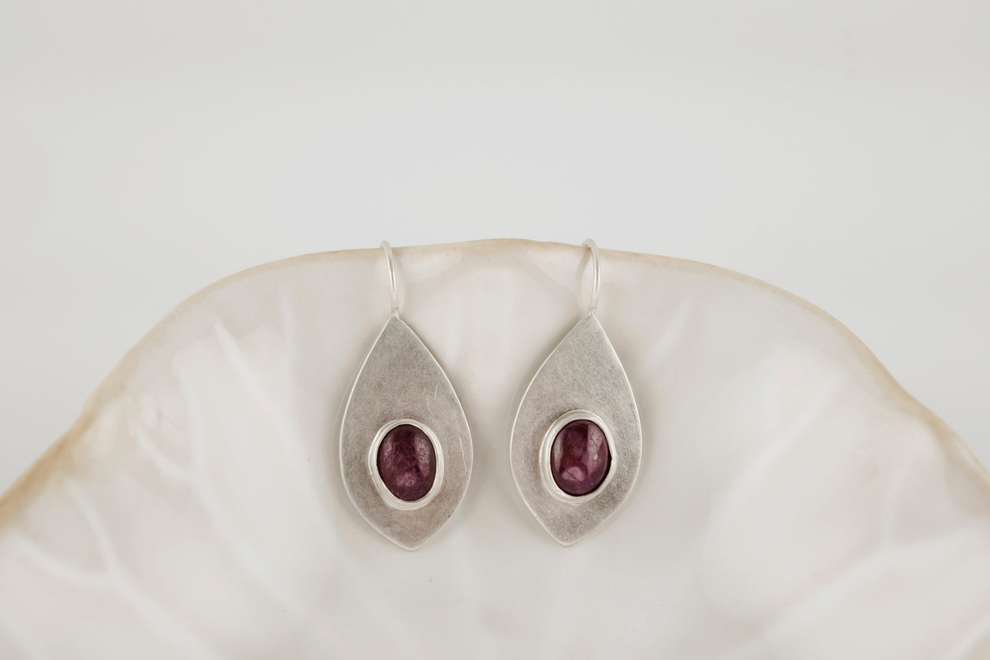 Earrings, Ruby Drop Earrings in Silver