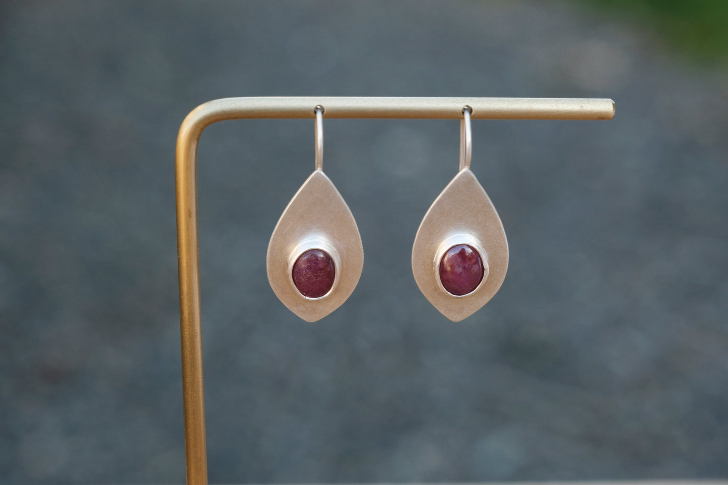 Earrings, Ruby Drop Earrings in Silver