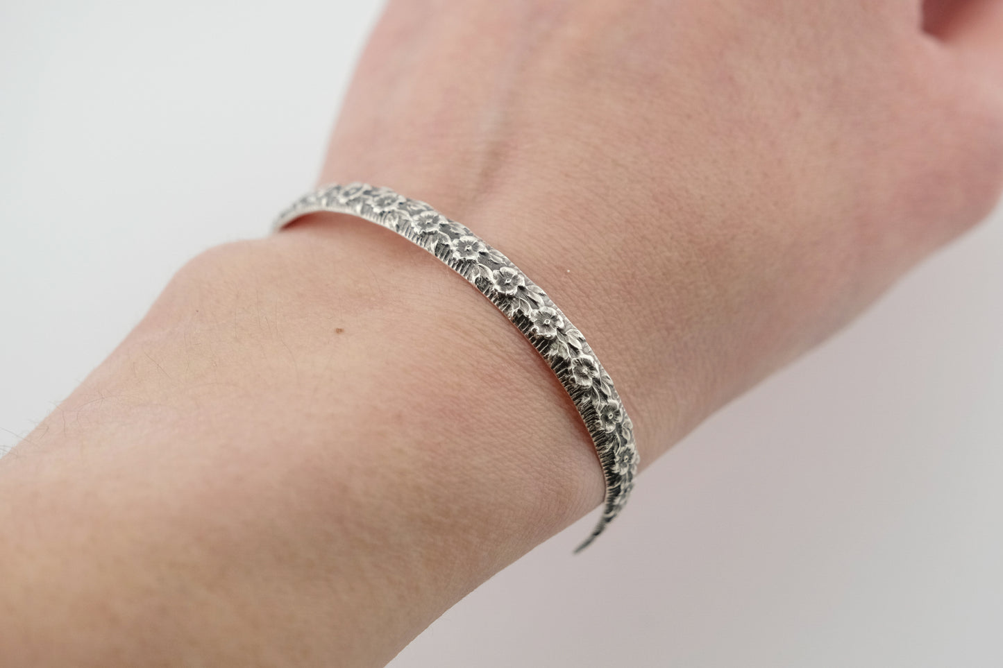Bracelet, Sterling Silver Floral Engraved Cuff