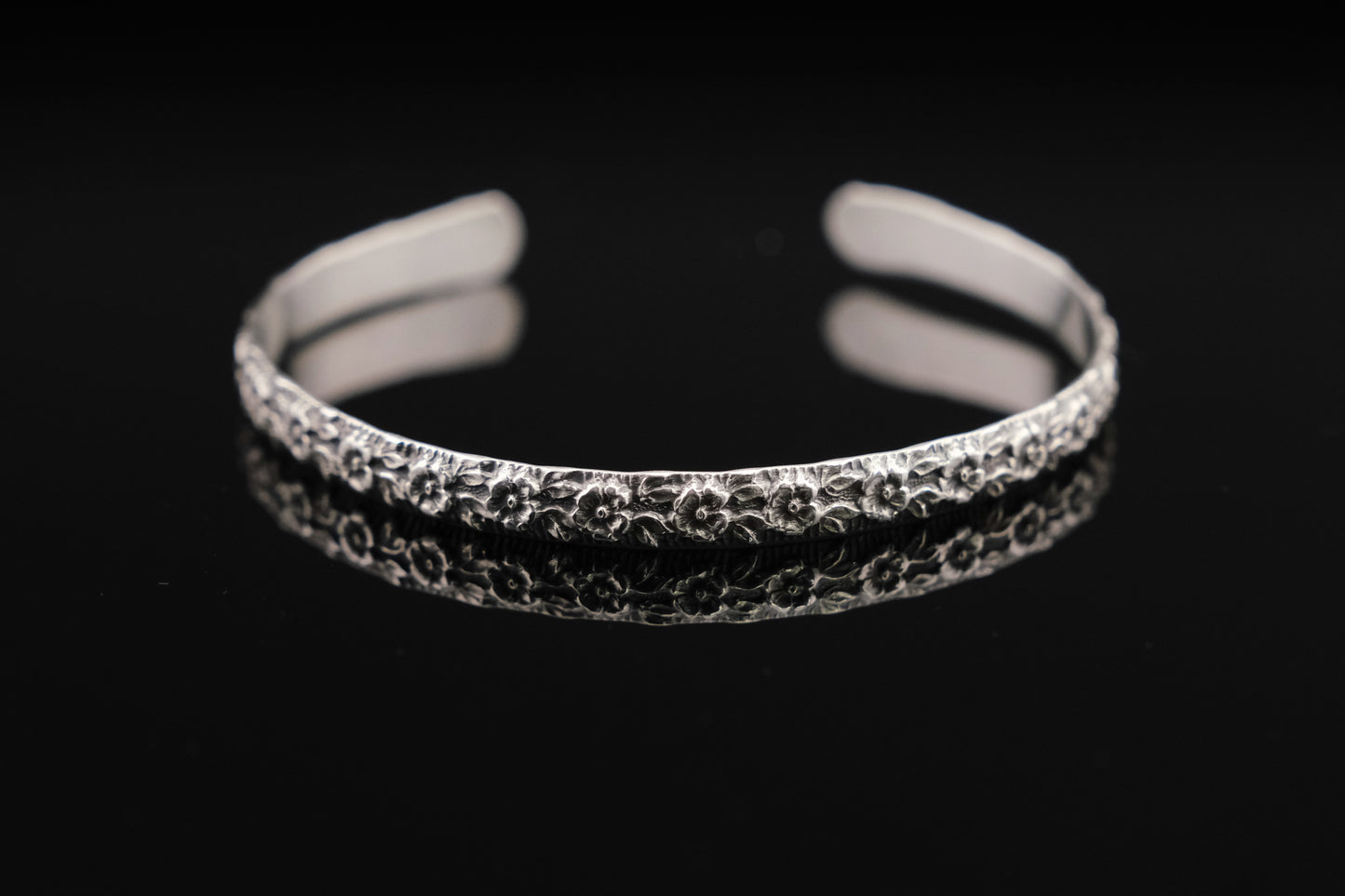 Bracelet, Sterling Silver Floral Engraved Cuff