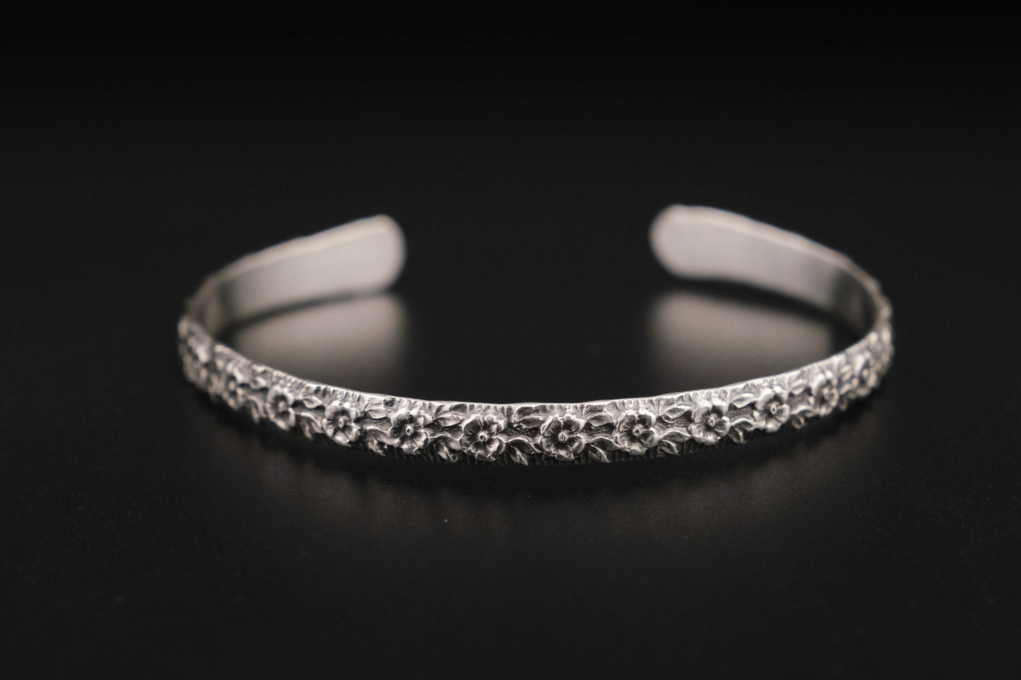 Bracelet, Sterling Silver Floral Engraved Cuff
