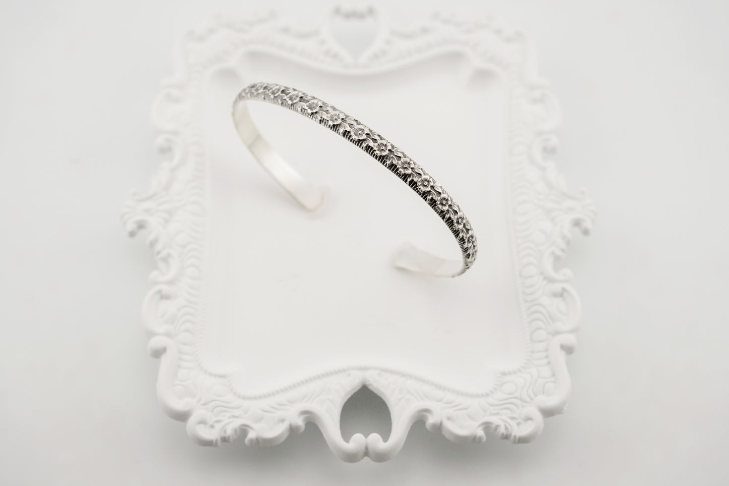 Bracelet, Sterling Silver Floral Engraved Cuff