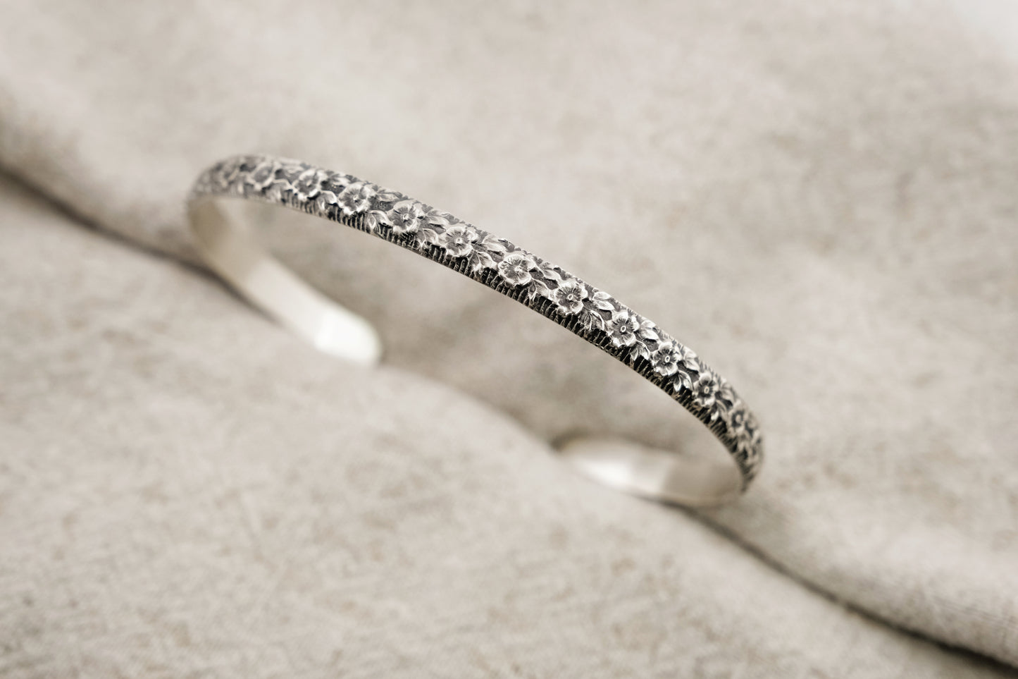 Bracelet, Sterling Silver Floral Engraved Cuff