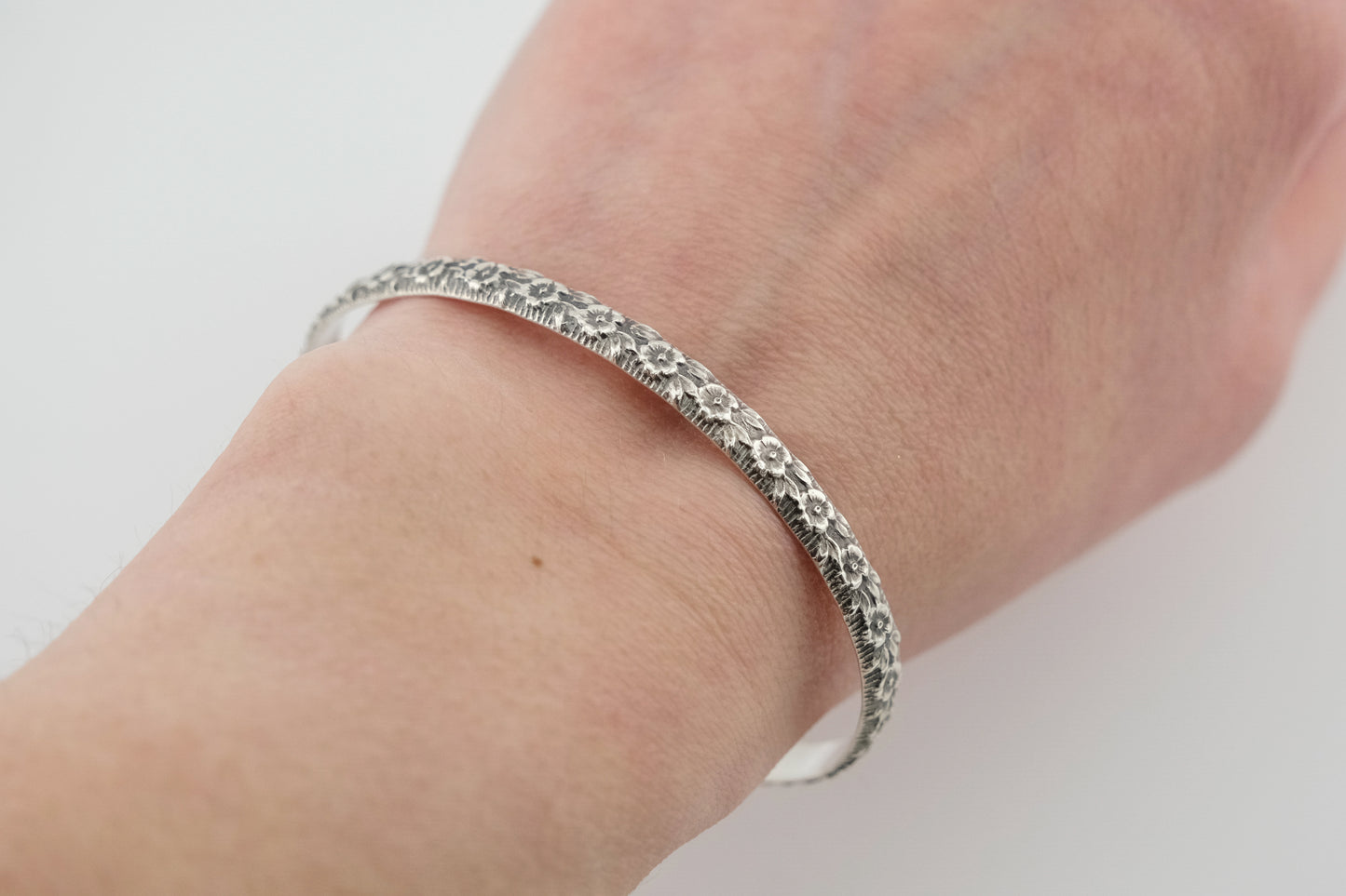 Bracelet, Sterling Silver Floral Engraved Cuff