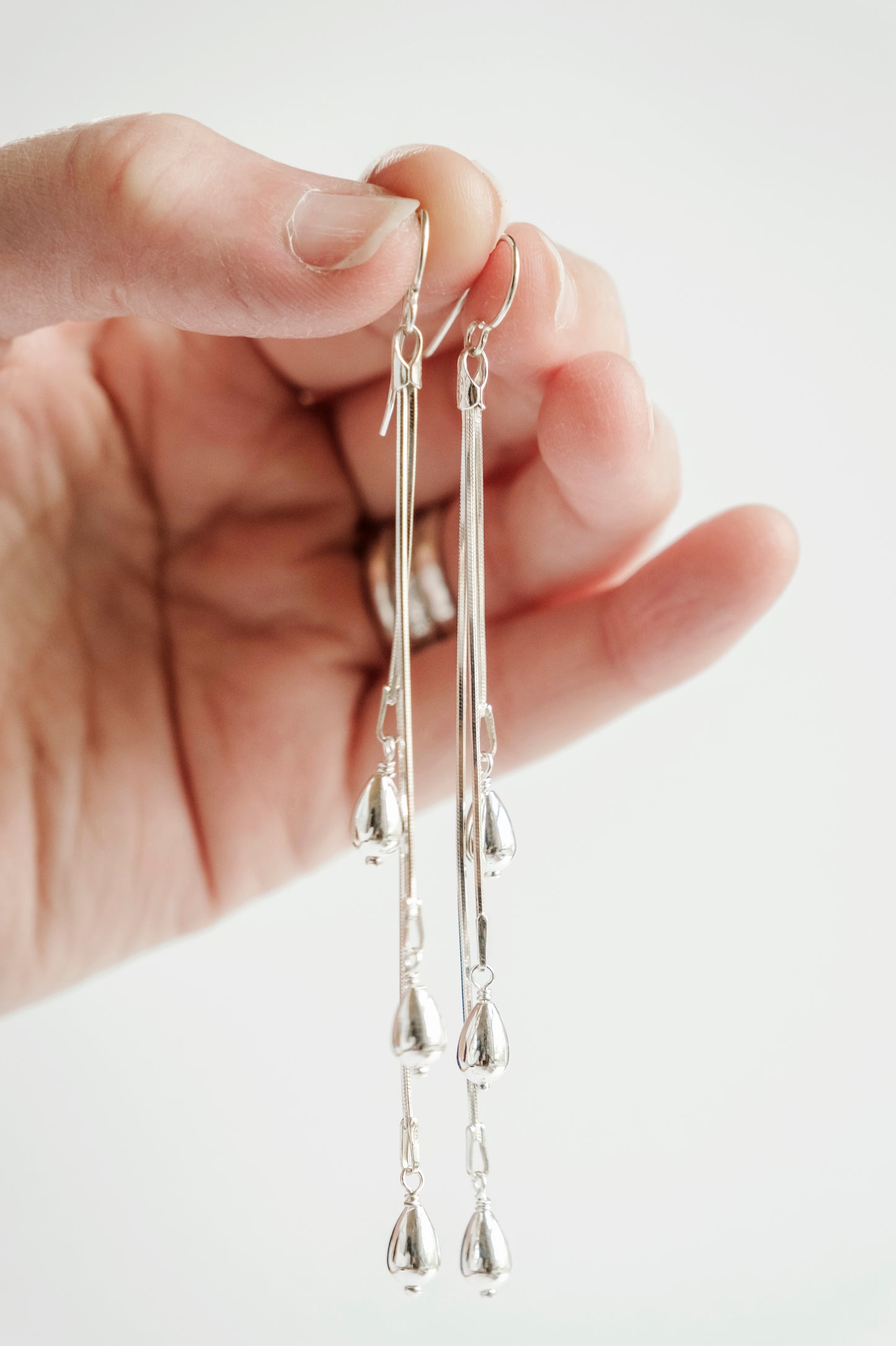 Earrings, Silver Long Dangle Statement Earrings