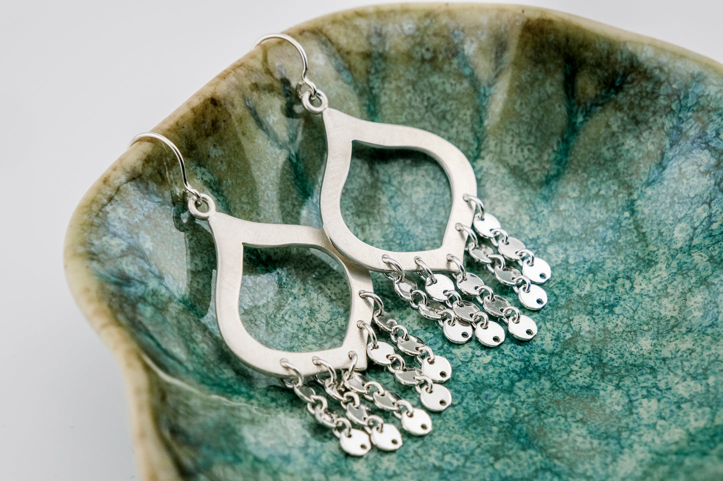 Earrings, Silver Sequin Chandelier Statement Earrings