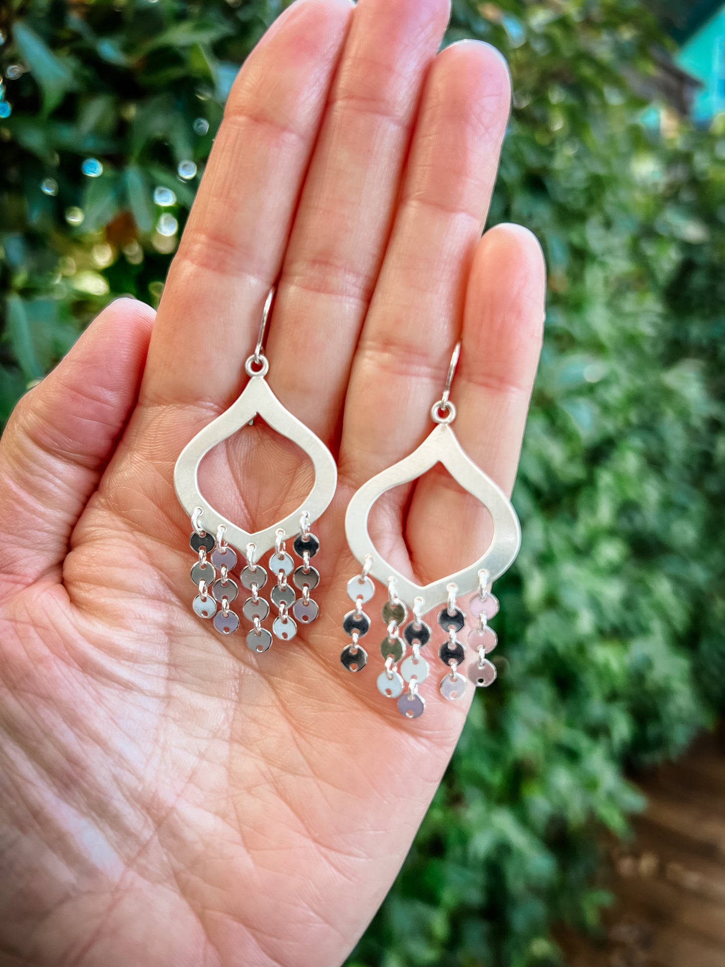 Earrings, Silver Sequin Chandelier Statement Earrings