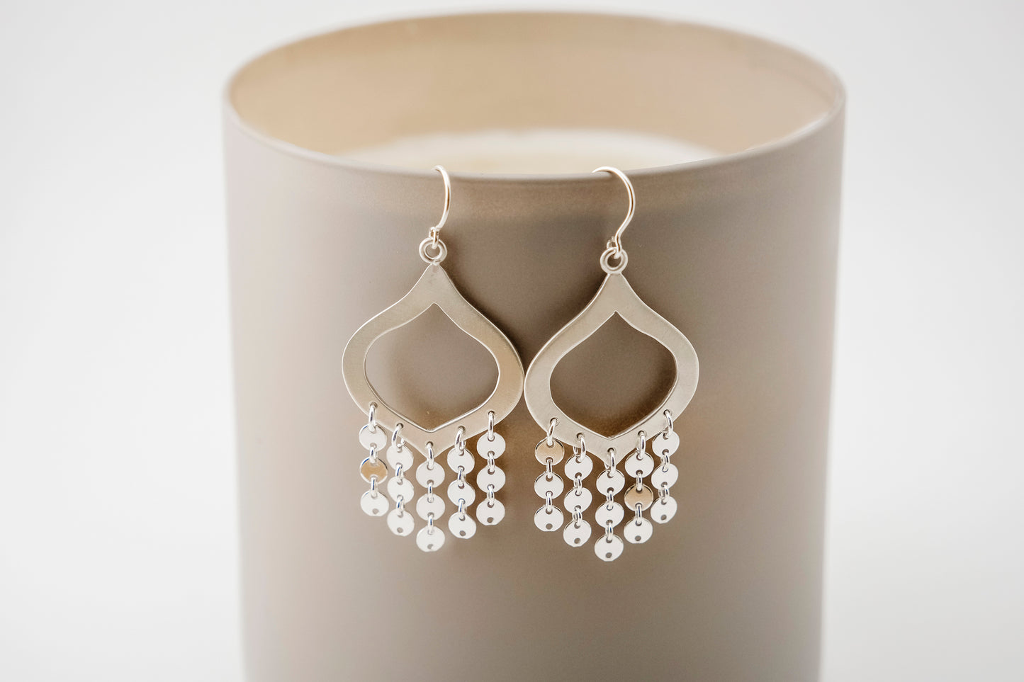 Earrings, Silver Sequin Chandelier Statement Earrings