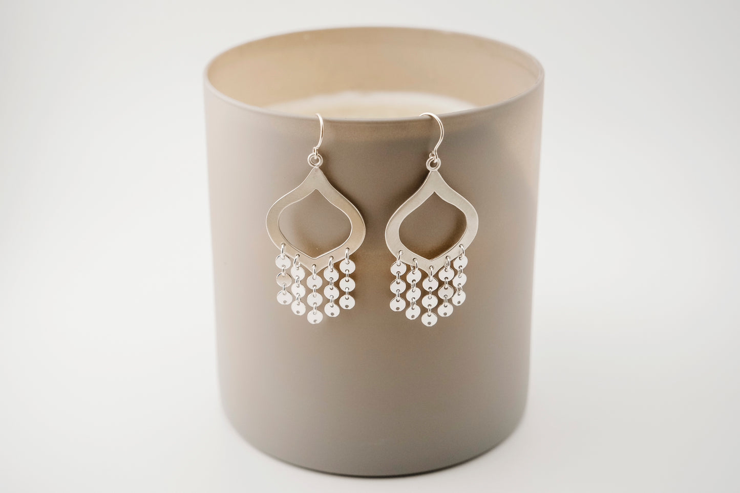 Earrings, Silver Sequin Chandelier Statement Earrings