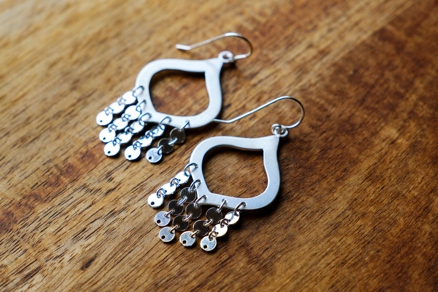 Earrings, Silver Sequin Chandelier Statement Earrings