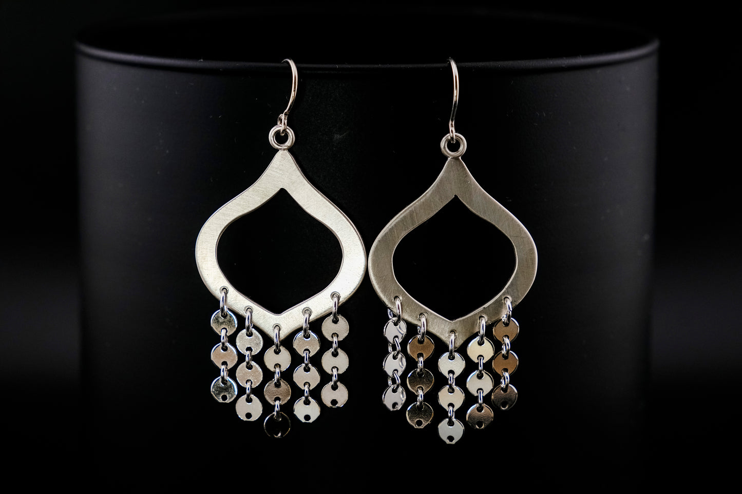 Earrings, Silver Sequin Chandelier Statement Earrings