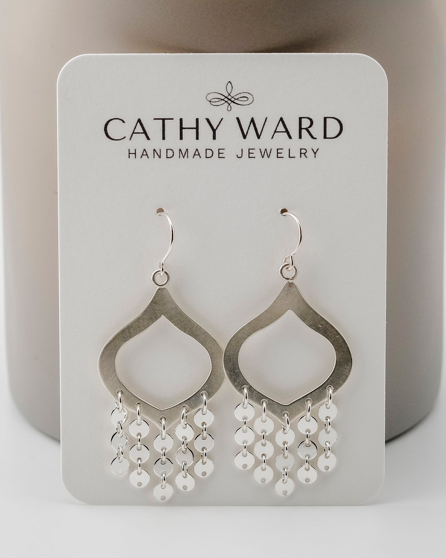 Earrings, Silver Sequin Chandelier Statement Earrings