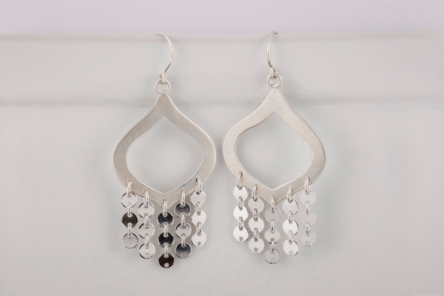 Earrings, Silver Sequin Chandelier Statement Earrings
