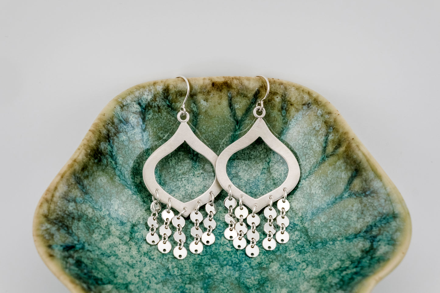 Earrings, Silver Sequin Chandelier Statement Earrings