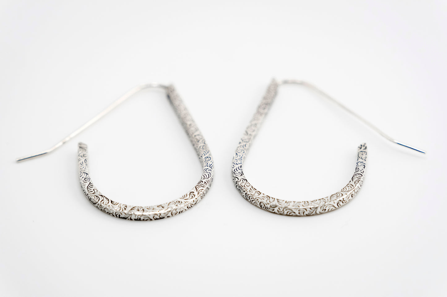 Earrings, Silver Teardrop Hoop Earrings {Sterling Silver Antiqued Floral}