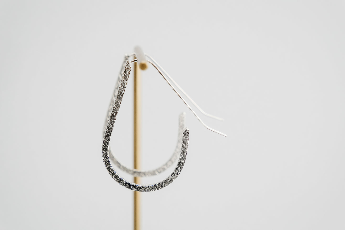 Earrings, Silver Teardrop Hoop Earrings {Sterling Silver Antiqued Floral}