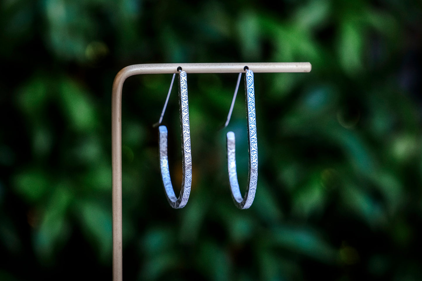 Earrings, Silver Teardrop Hoop Earrings {Sterling Silver Antiqued Floral}