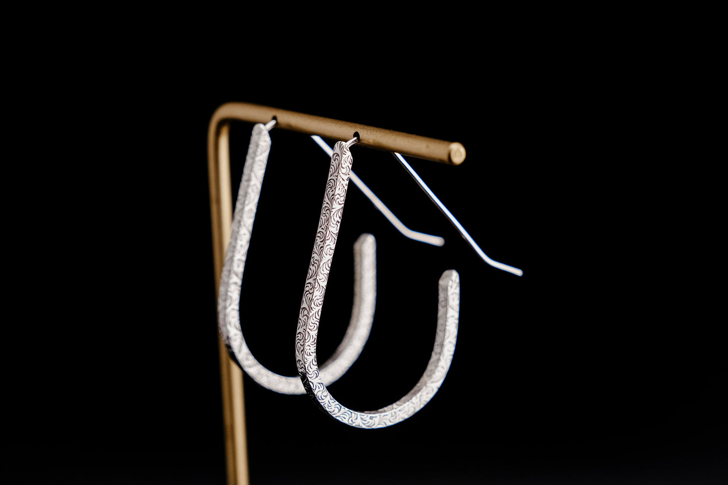 Earrings, Silver Teardrop Hoop Earrings {Sterling Silver Antiqued Floral}