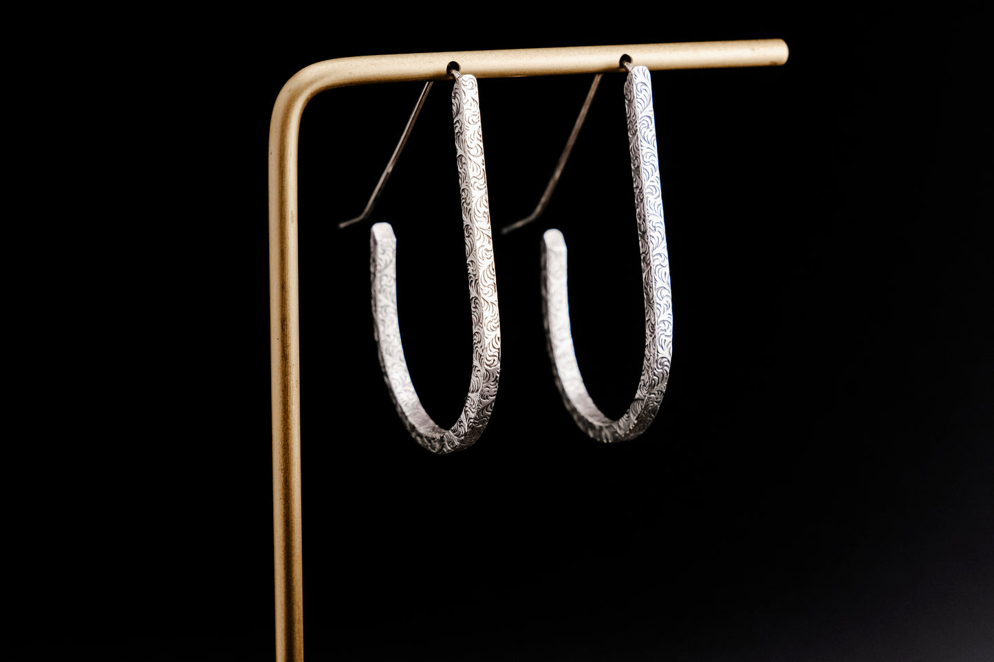 Earrings, Silver Teardrop Hoop Earrings {Sterling Silver Antiqued Floral}