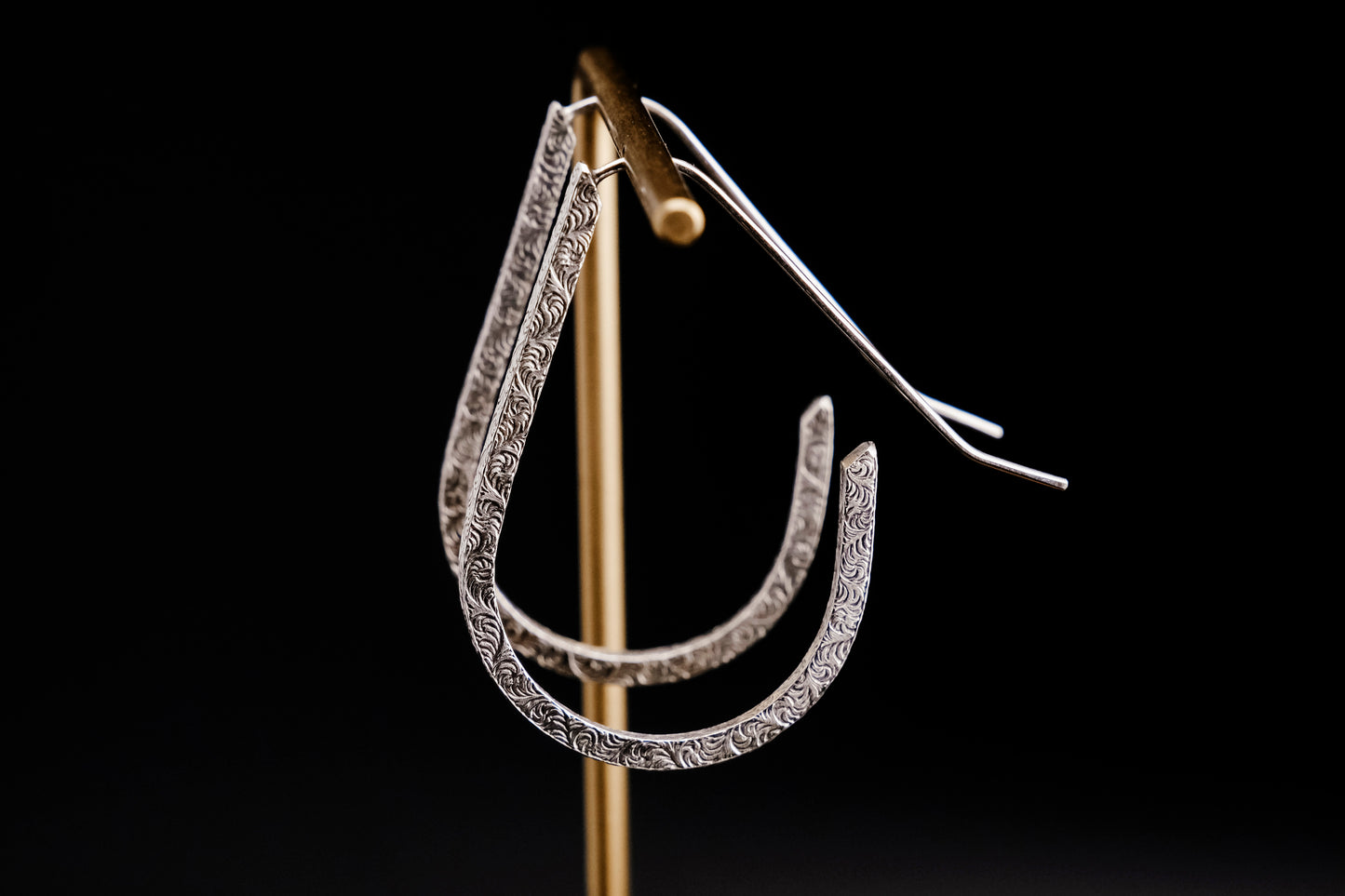 Earrings, Silver Teardrop Hoop Earrings {Sterling Silver Antiqued Floral}