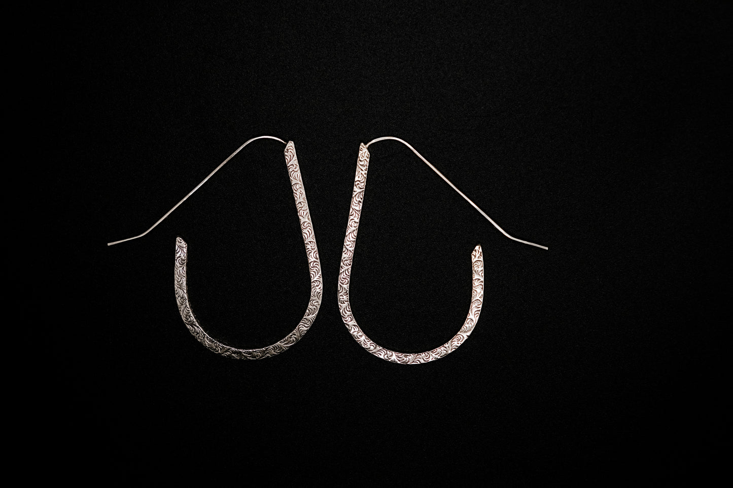 Earrings, Silver Teardrop Hoop Earrings {Sterling Silver Antiqued Floral}