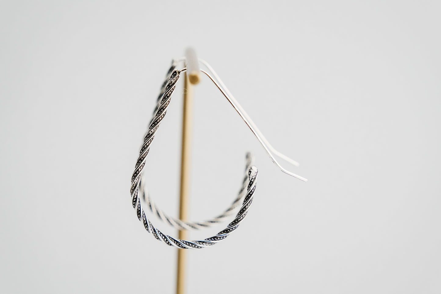 Earrings, Silver Teardrop Hoop Earrings {Sterling Silver Twist}