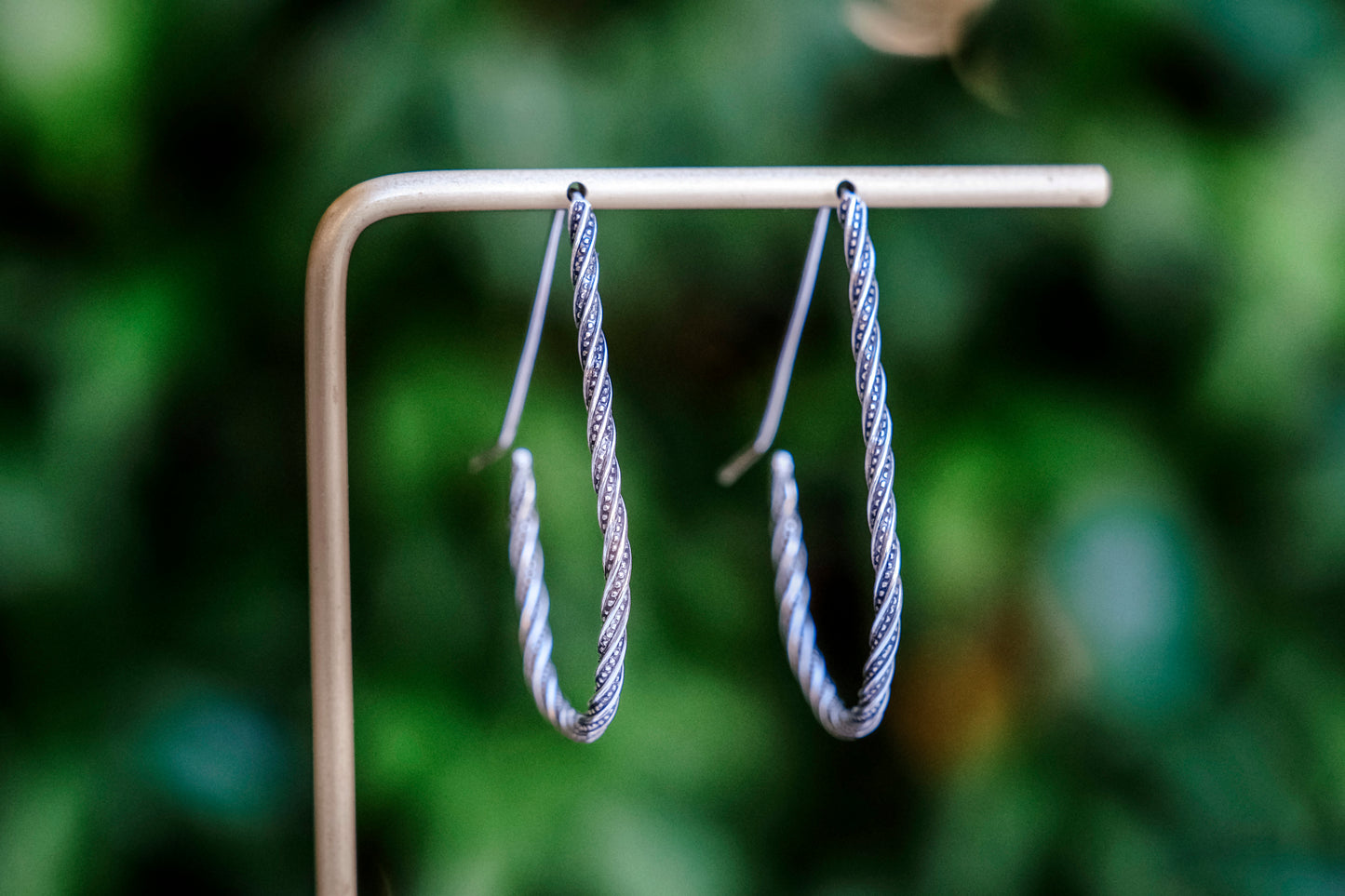 Earrings, Silver Teardrop Hoop Earrings {Sterling Silver Twist}