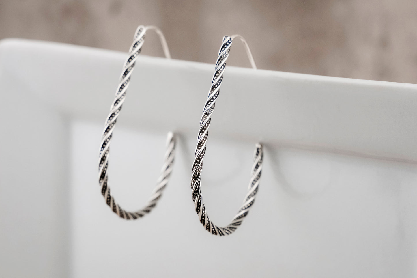 Earrings, Silver Teardrop Hoop Earrings {Sterling Silver Twist}