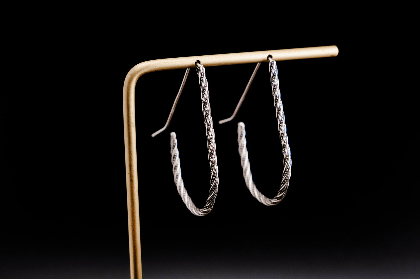 Earrings, Silver Teardrop Hoop Earrings {Sterling Silver Twist}